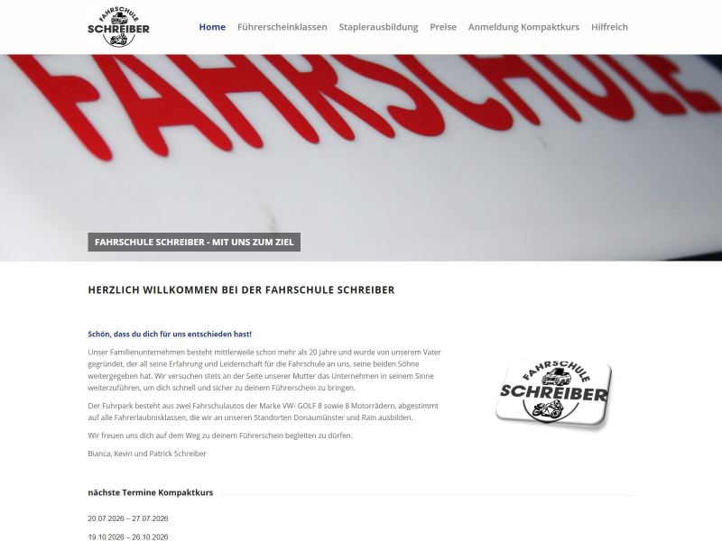 Website-Ansicht des Projekts Fahrschule Schreiber
