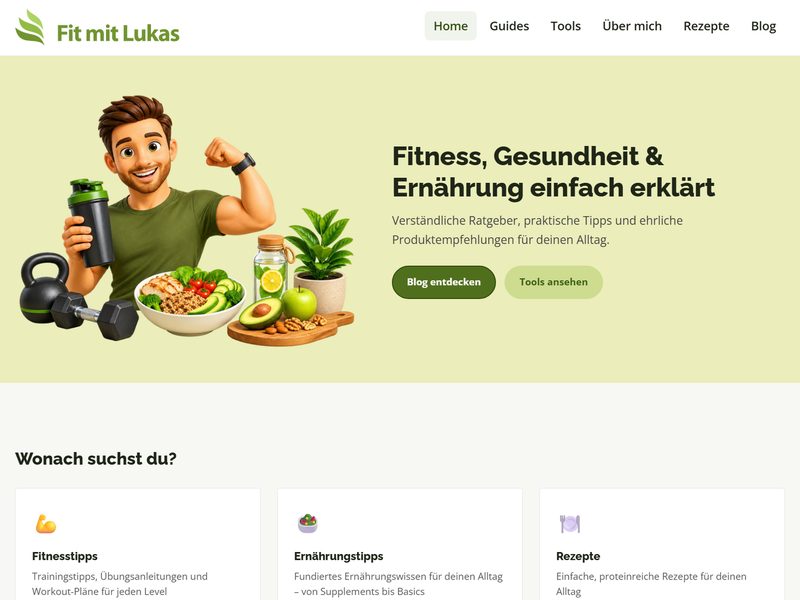 Website-Ansicht des Projekts Fit mit Lukas (Blog)