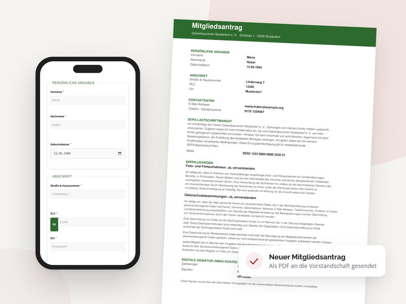 Mitgliedsantrag auf dem Smartphone und als fertiges PDF für die Vorstandschaft